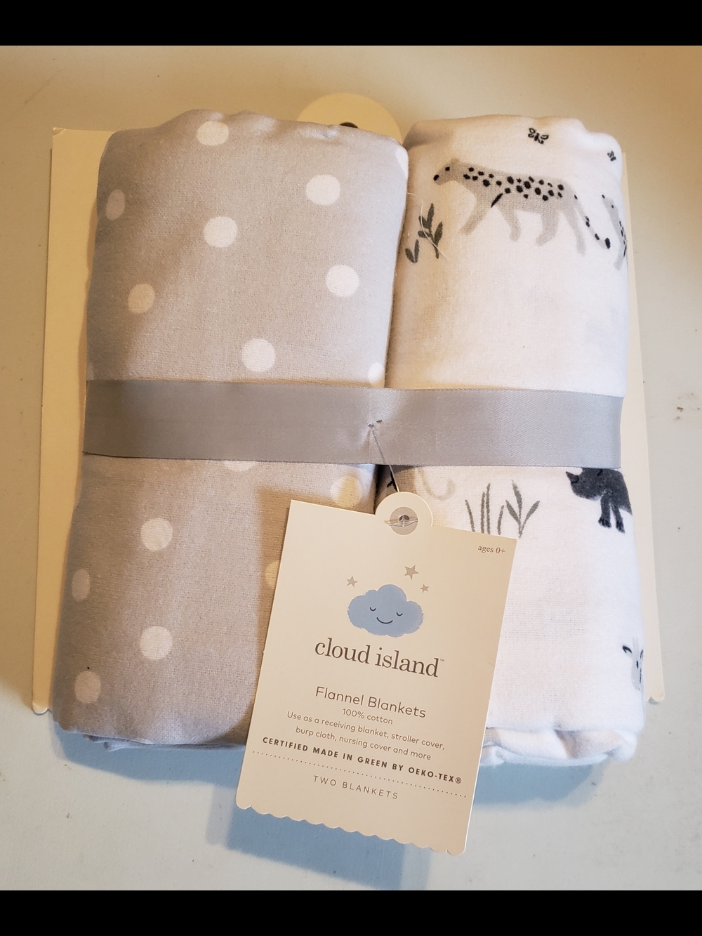 cloud island Gray & White Flannel Baby Blanket Set